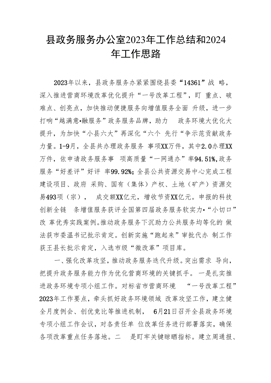 某县政务服务办公室2023-2024年度工作总结下一年工作思路计划.docx_第1页