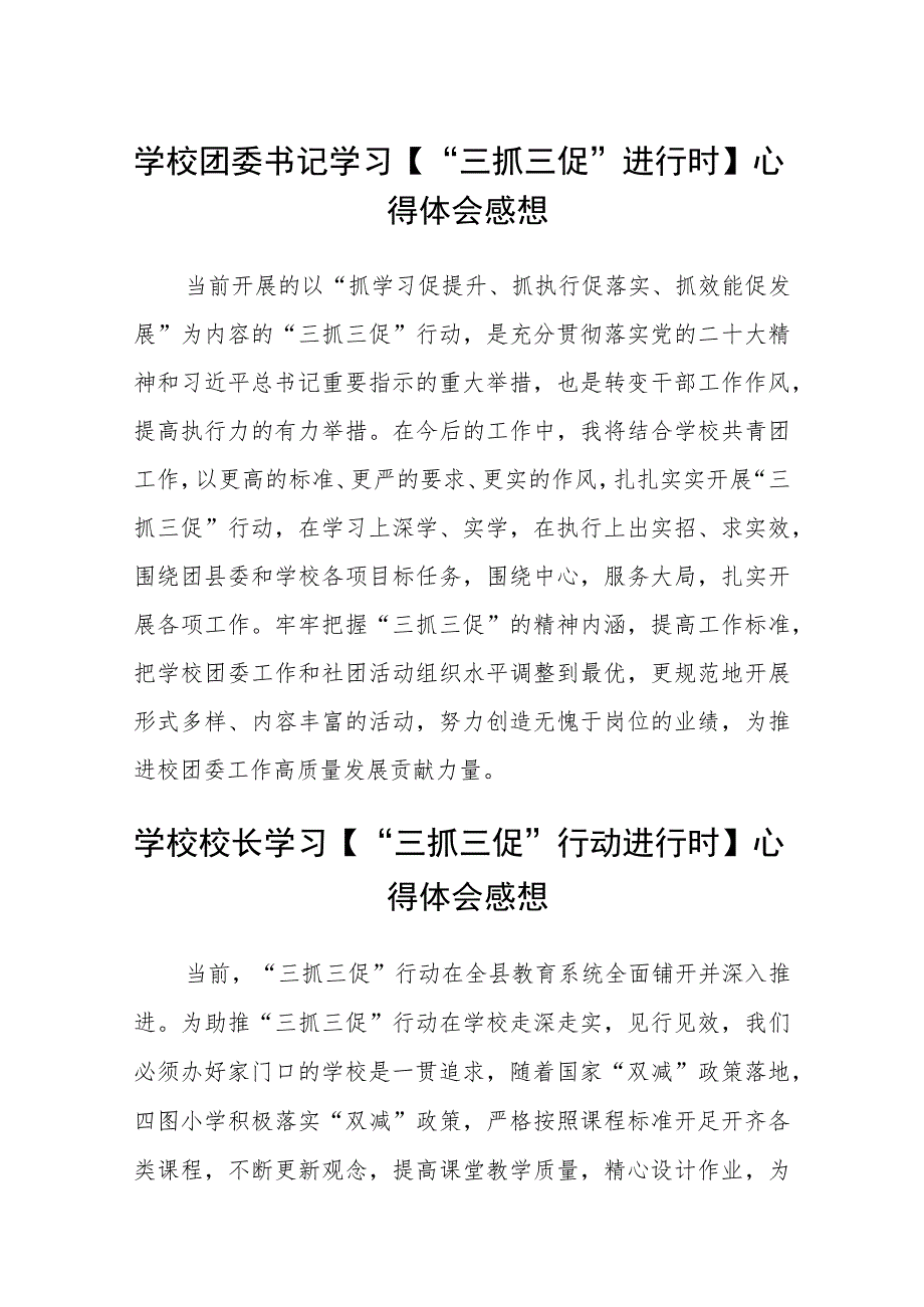 （共三篇）学校团委书记学习【“三抓三促”进行时】心得体会感想.docx_第1页