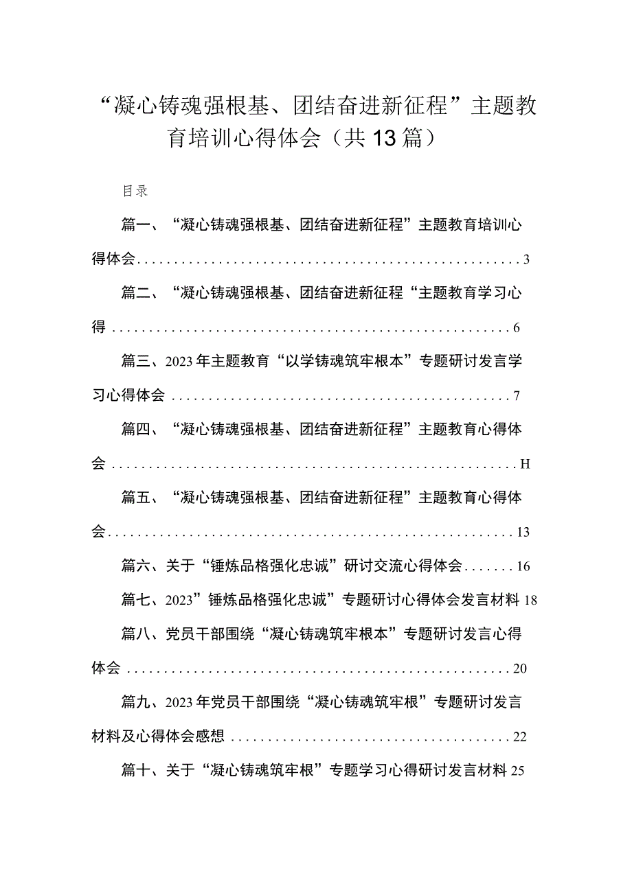 “凝心铸魂强根基、团结奋进新征程”专题培训心得体会（13篇）.docx_第1页