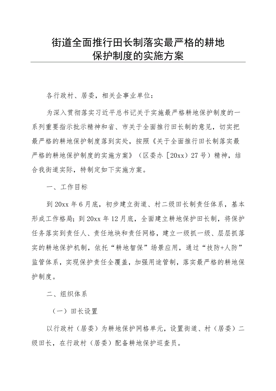 街道全面推行田长制落实最严格的耕地保护制度的实施方案.docx_第1页