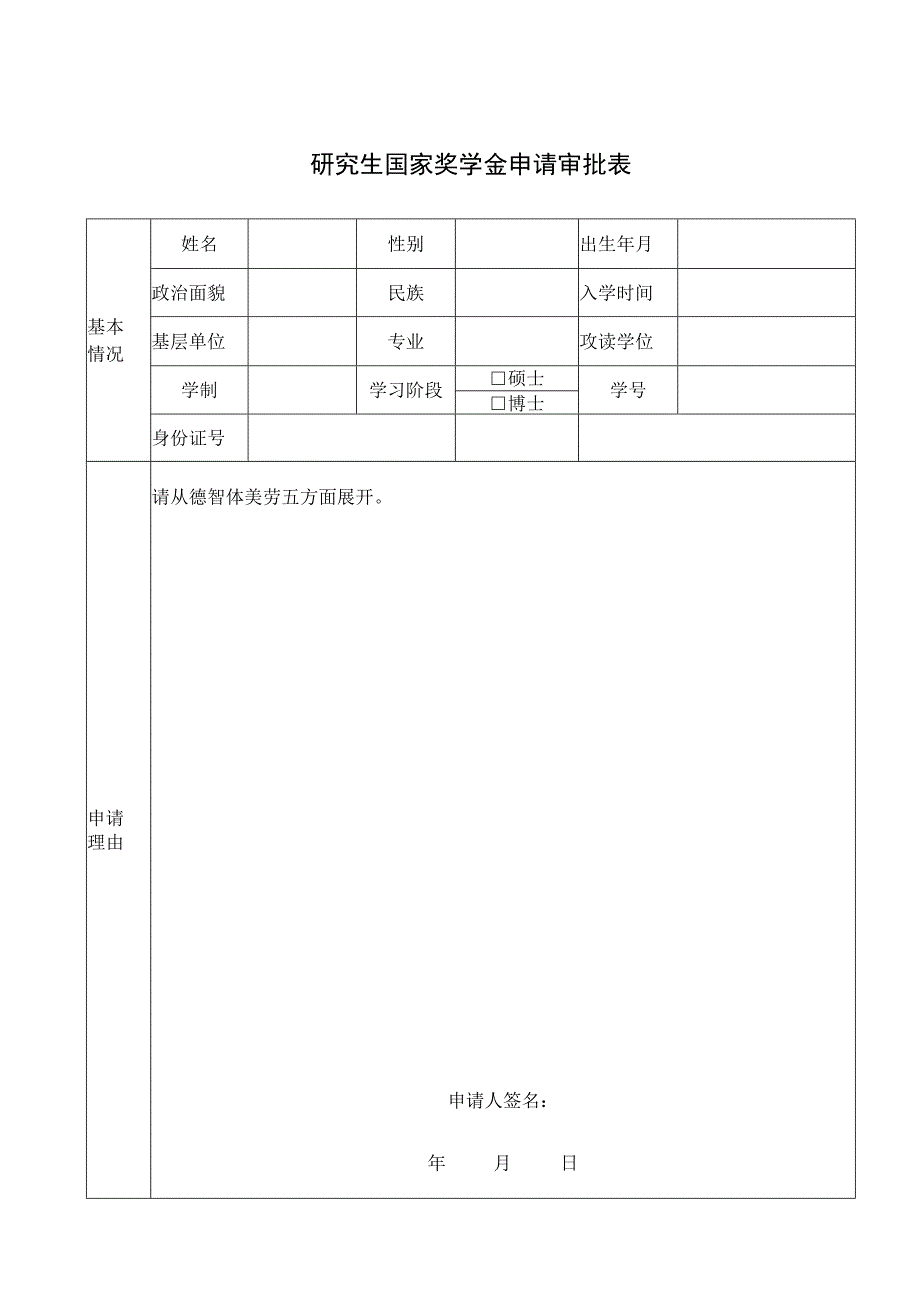 研究生国家奖学金申请审批表.docx_第1页