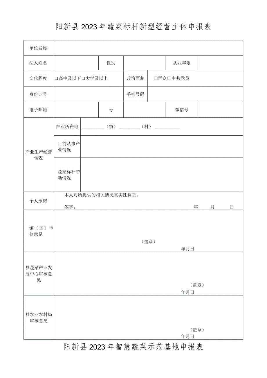 阳新县2023年蔬菜标杆新型经营主体申报表.docx_第1页