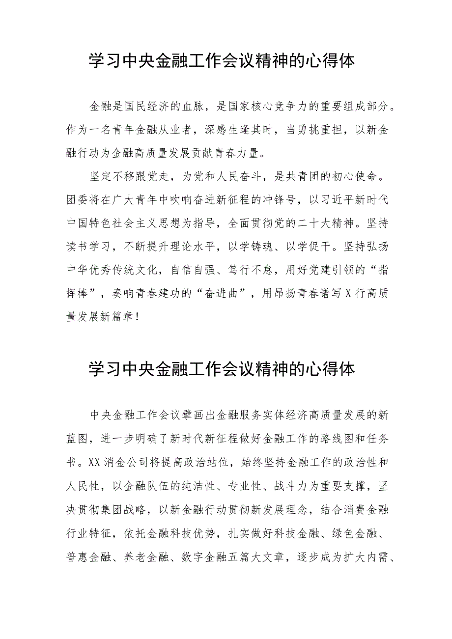 2023中央金融工作会议精神心得体会优秀范文四十二篇.docx_第2页