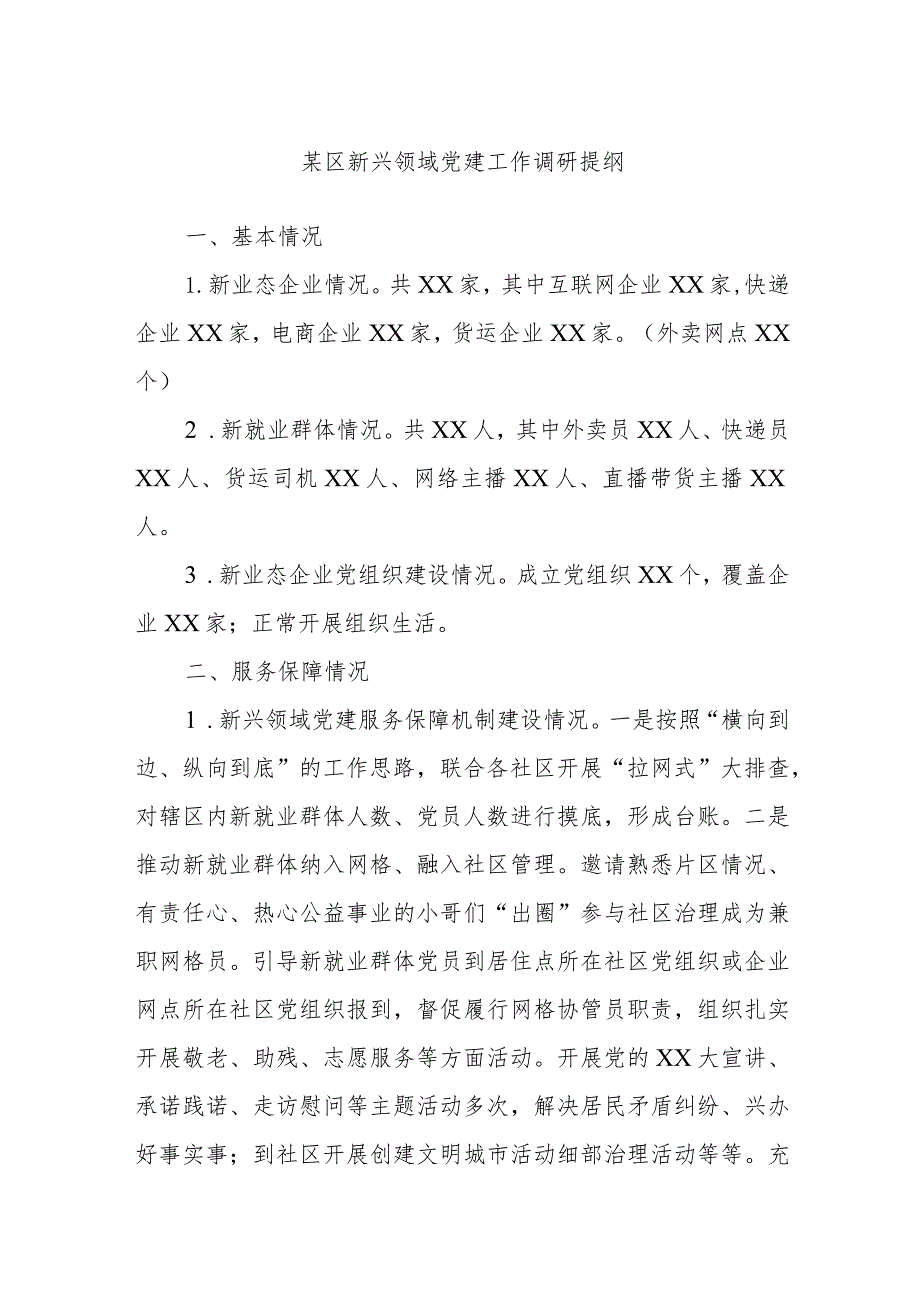 某区新兴领域党建工作调研提纲.docx_第1页