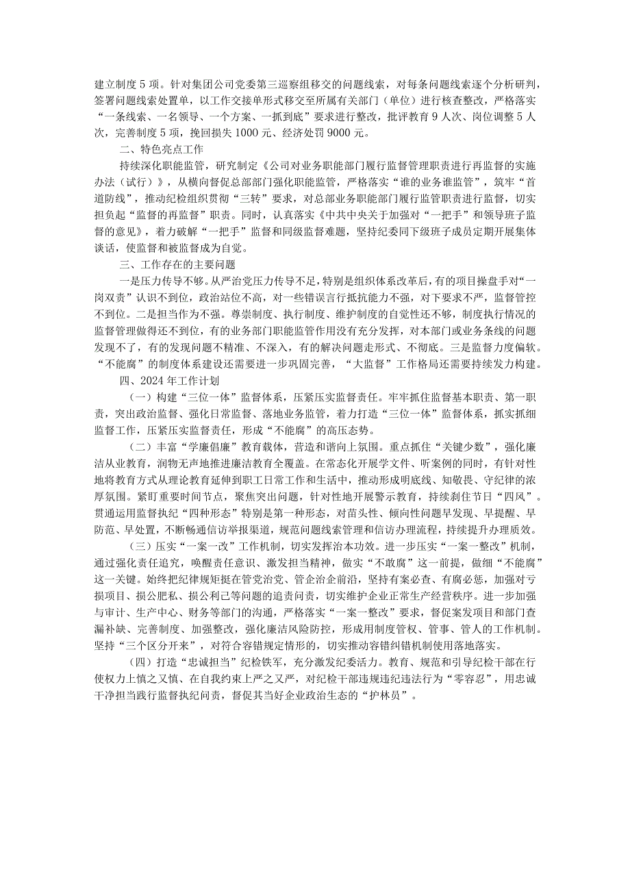 公司纪检工作2023年工作完成情况及2024年工作计划.docx_第2页