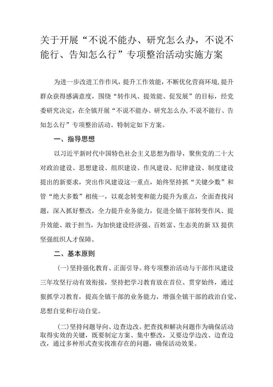 关于开展“不说不能办、研究怎么办不说不能行、告知怎么行”专项整治活动实施方案.docx_第1页