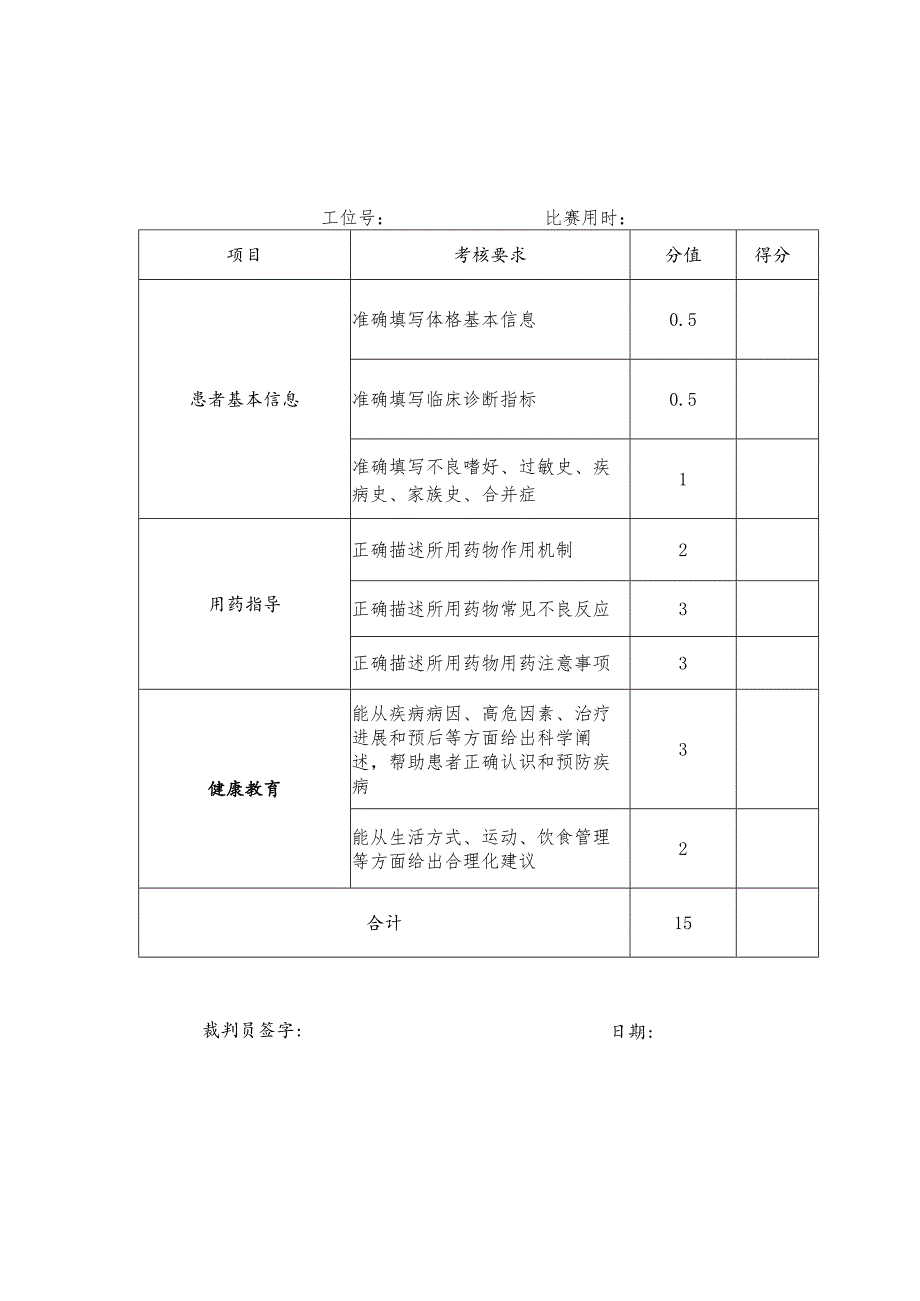 -2023年全国职业院校技能大赛赛项正式赛卷GZ078 药学技能赛项正式赛卷及评分标准-药学技能实操考核慢病管理共用答题纸、评分表.docx_第3页