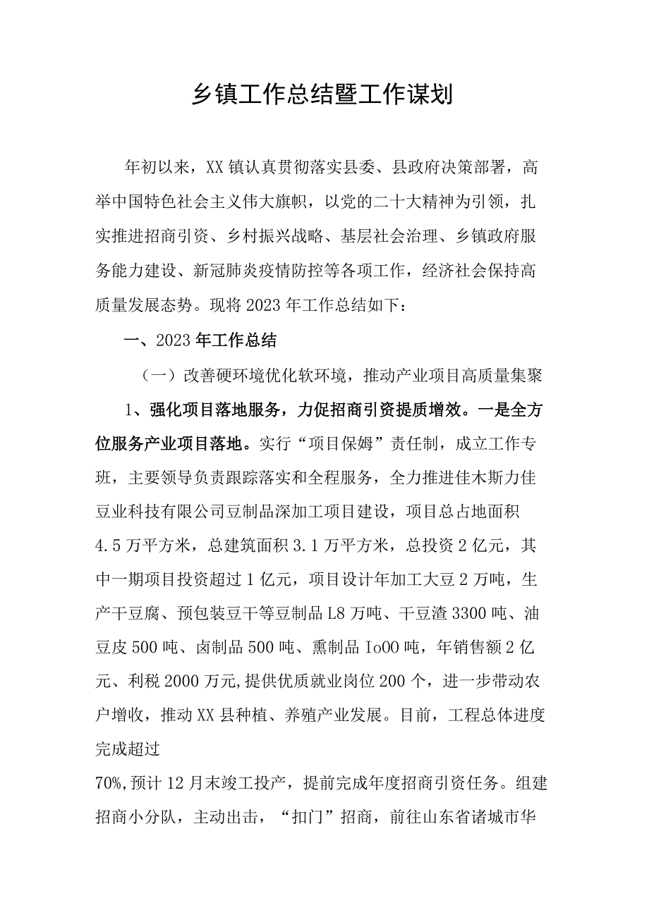 乡镇工作总结暨工作谋划.docx_第1页