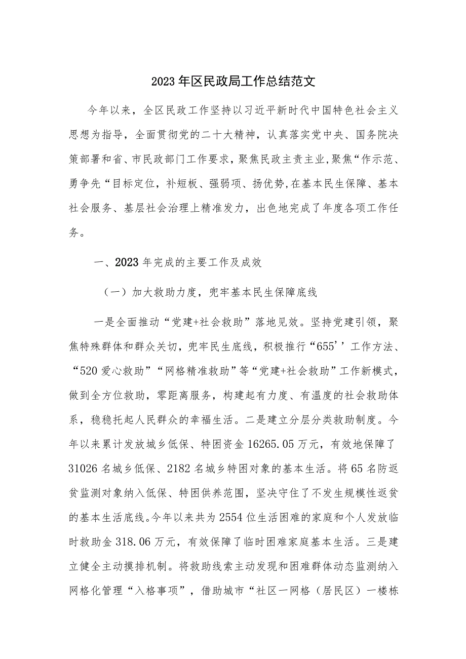 2023年区民政局工作总结范文.docx_第1页