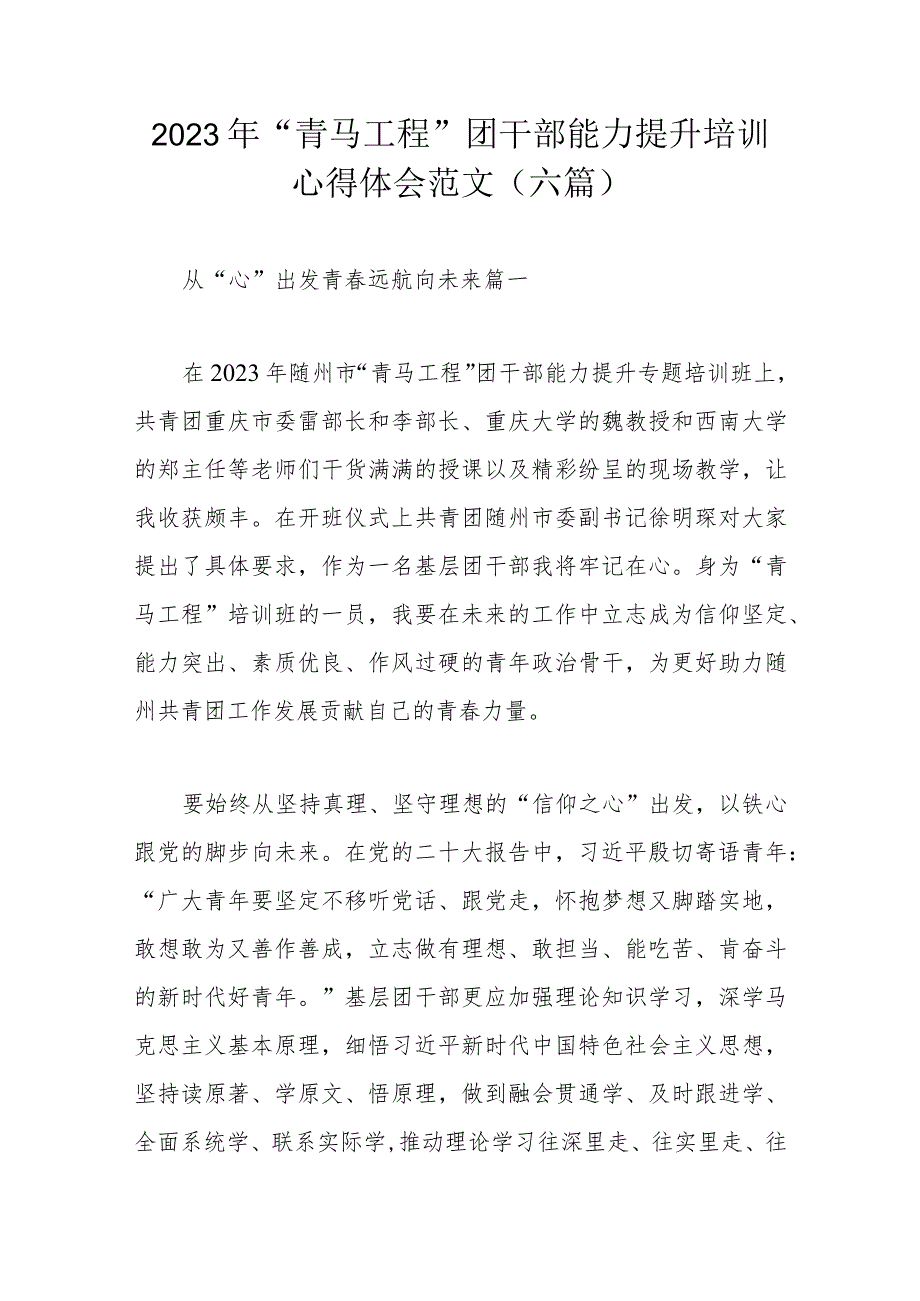 2023年＂青马工程＂团干部能力提升培训心得体会范文(六篇).docx_第1页