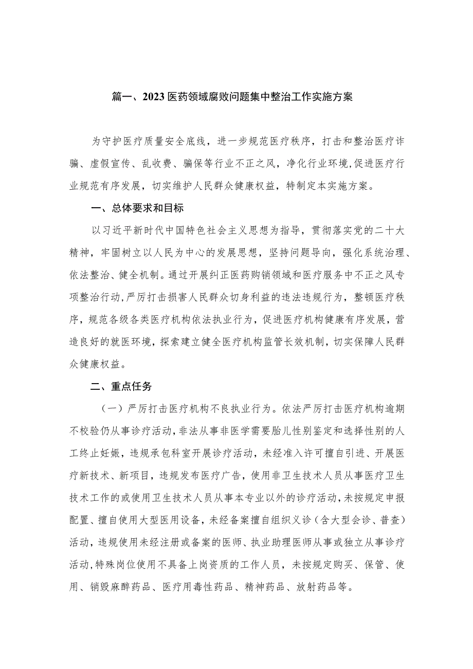 2023医药领域腐败问题集中整治工作实施方案（共7篇）.docx_第2页