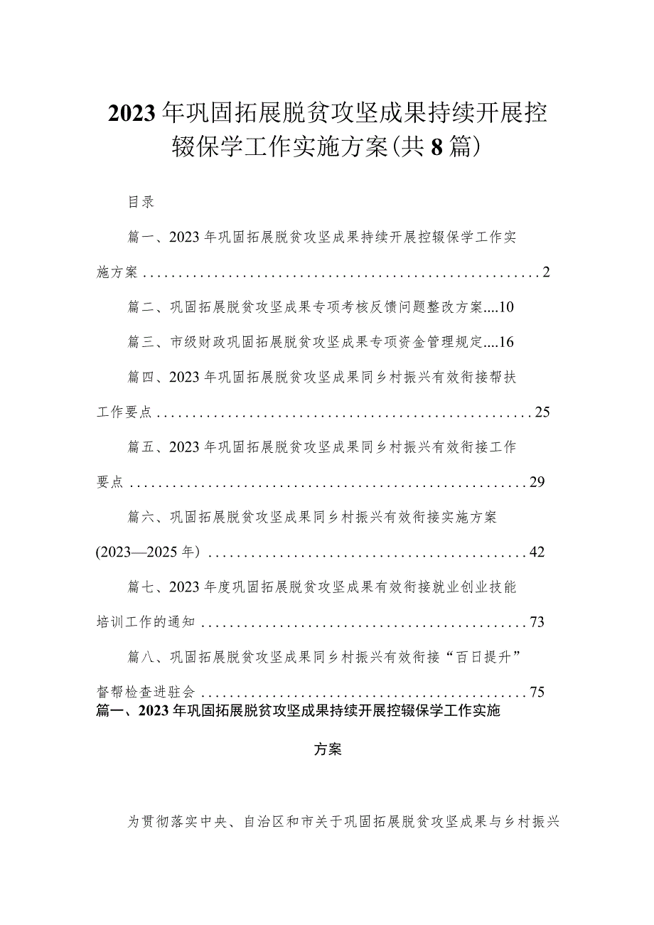 2023年巩固拓展脱贫攻坚成果持续开展控辍保学工作实施方案（共8篇）.docx_第1页