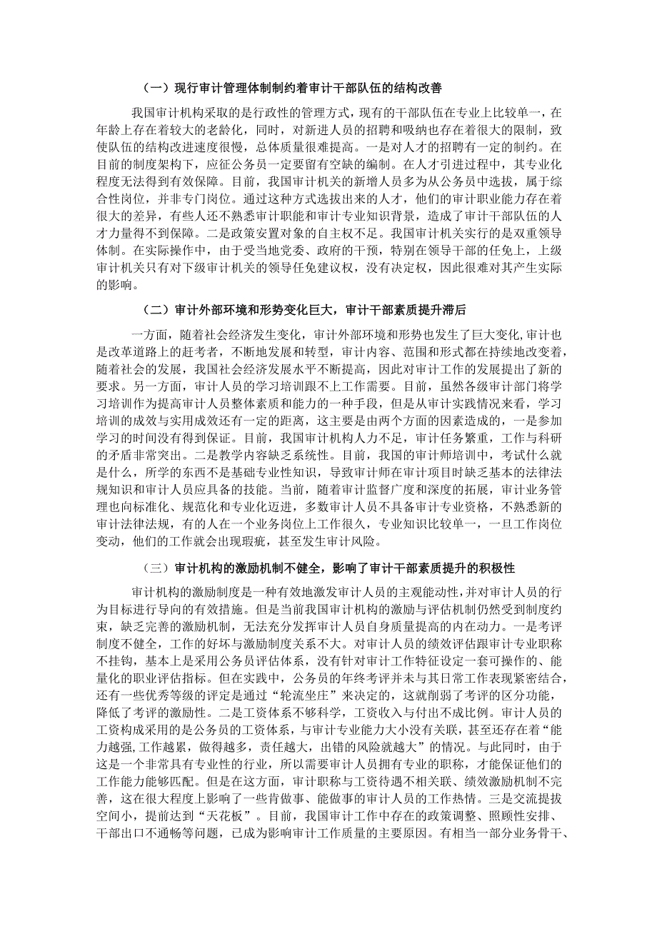 关于审计干部队伍建设问题及对策分析报告.docx_第2页