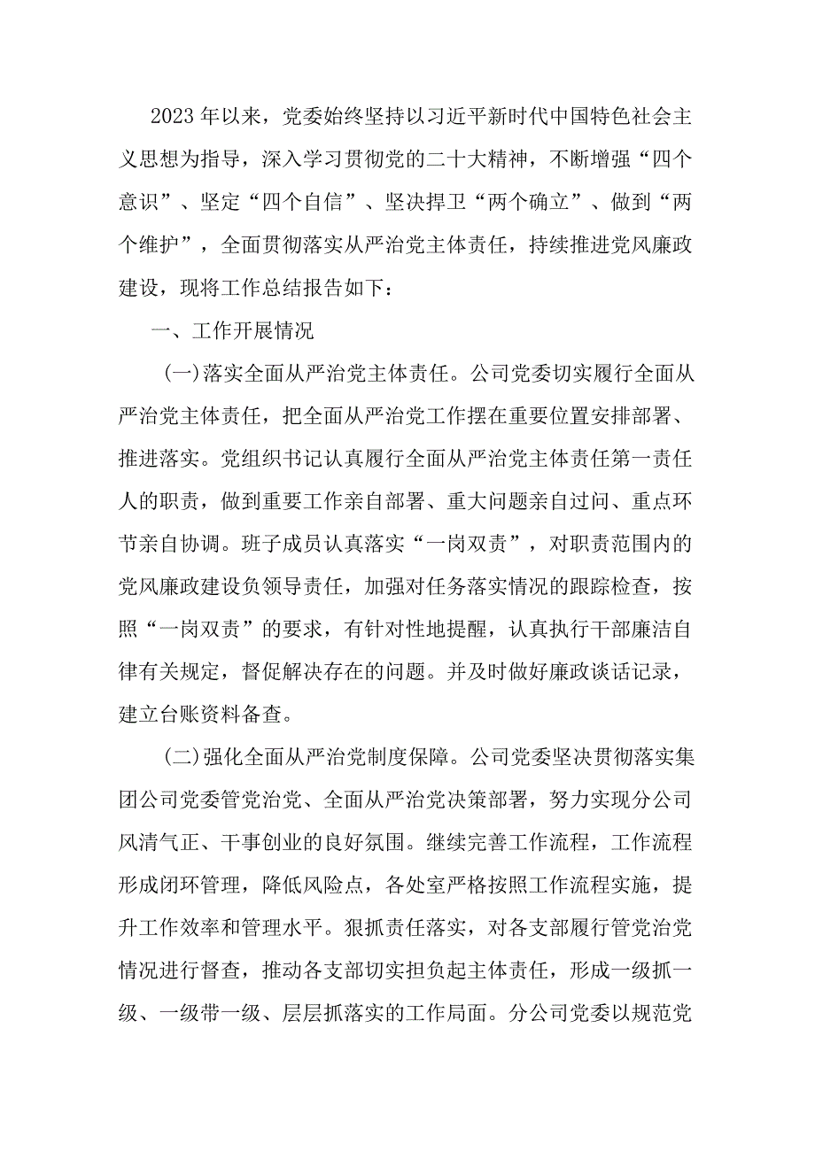 公司党委2023年工作总结报告.docx_第1页