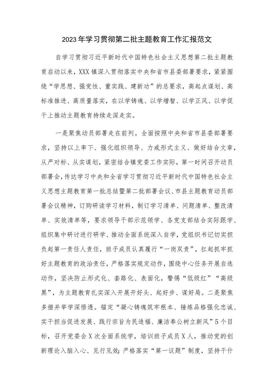 2023年学习贯彻第二批主题教育工作汇报范文.docx_第1页