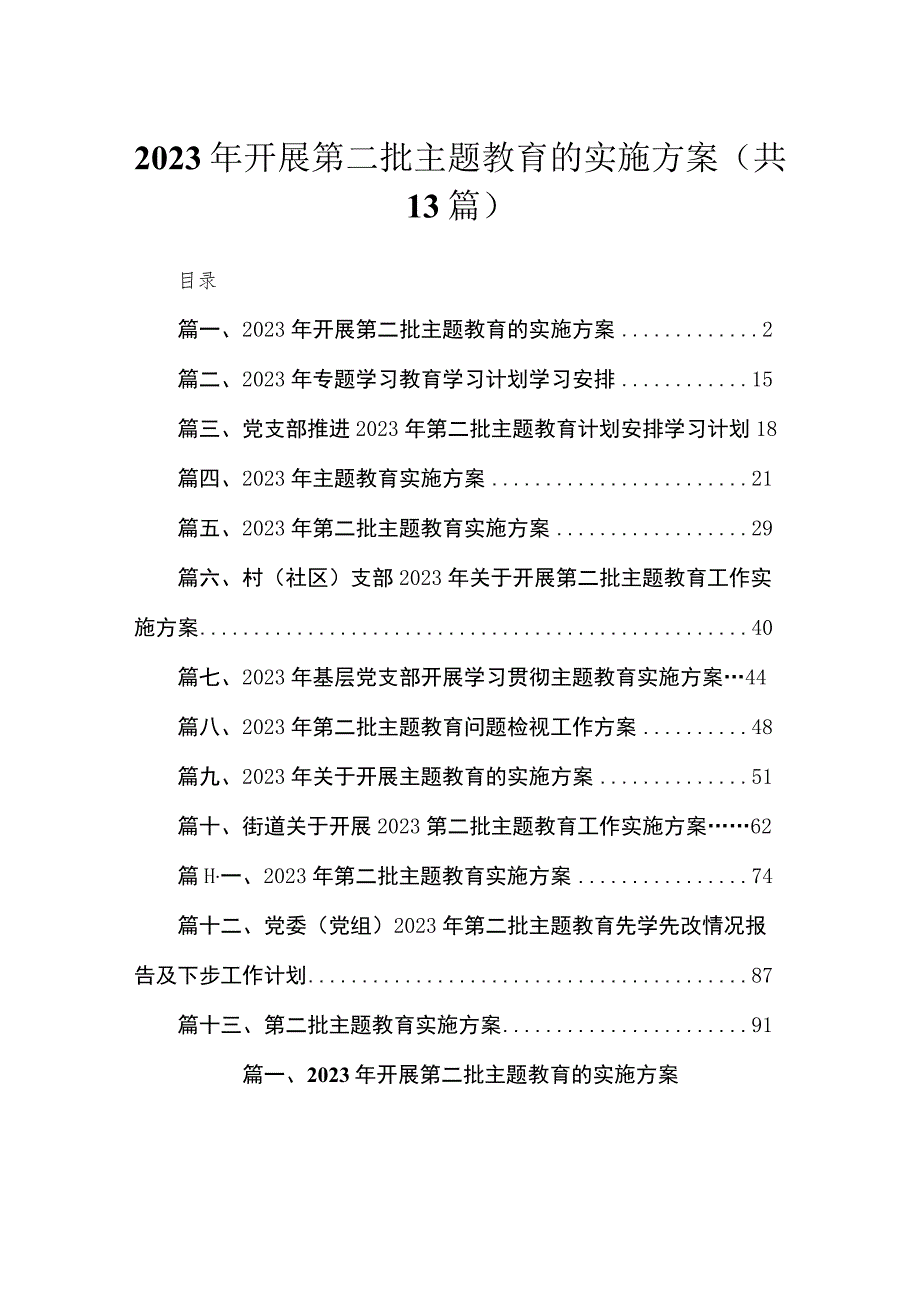 2023年开展第二批专题的实施方案13篇供参考.docx_第1页