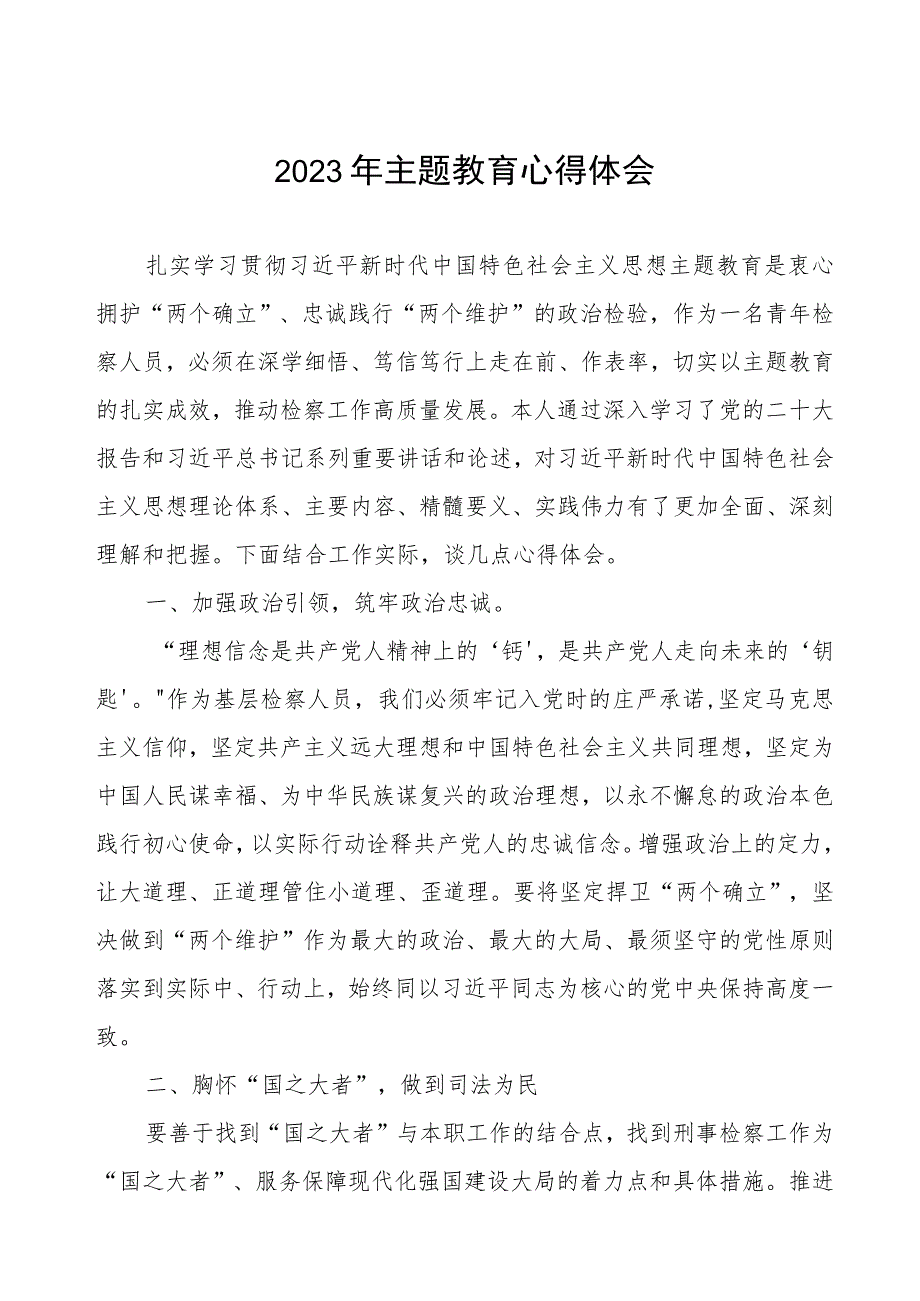 检察院学习贯彻第二批主题教育的心得体会.docx_第1页