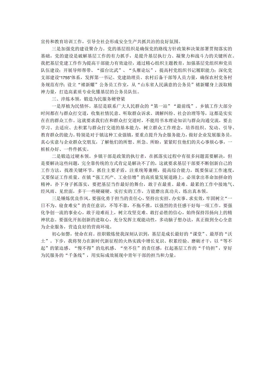 中青班学员到镇（街）体悟实训感悟：淬火成钢在基层 提质强能促成长.docx_第2页