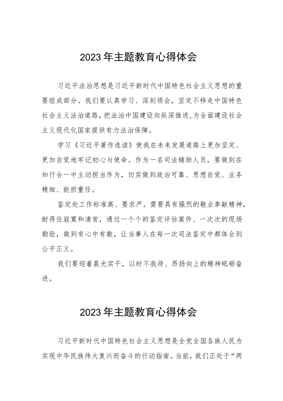 2023年司法干警关于第二批主题教育的学习感悟(五篇).docx_第1页