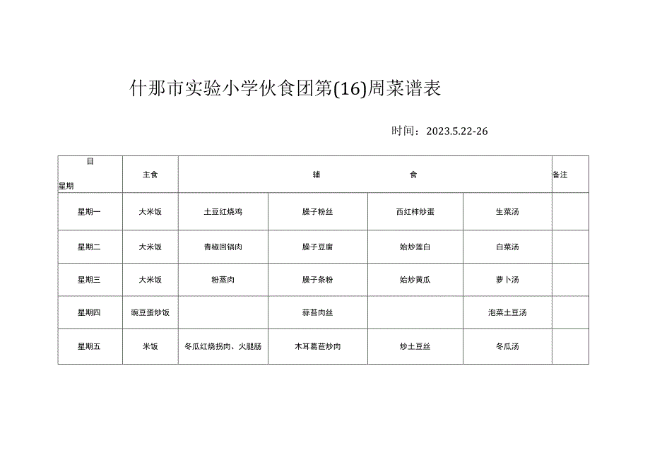 什邡市实验小学伙食团第16周菜谱表.docx_第1页