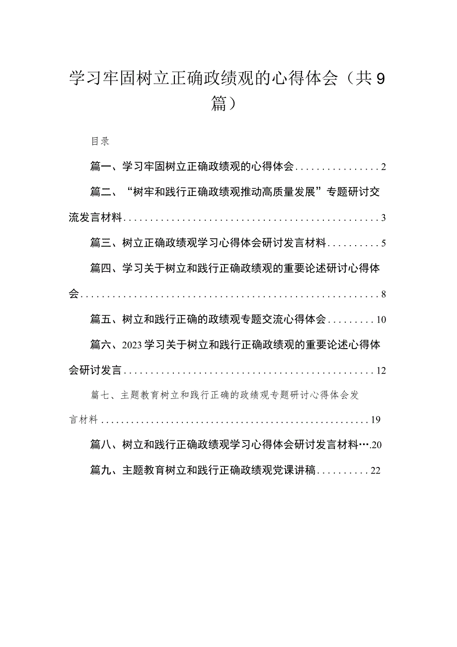 学习牢固树立正确政绩观的心得体会（共9篇）.docx_第1页