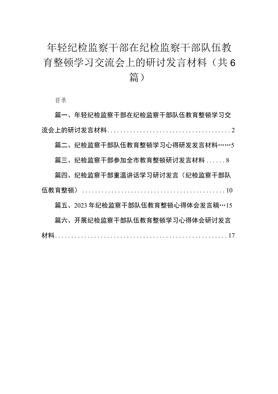 2023年轻纪检监察干部在纪检监察干部队伍教育整顿学习交流会上的研讨发言材料（共6篇）.docx_第1页