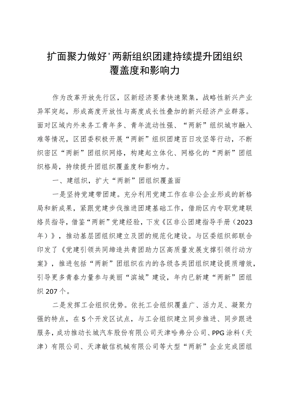 区团委书记在“两新组织”团组织建设工作学习交流座谈会上的发言.docx_第1页