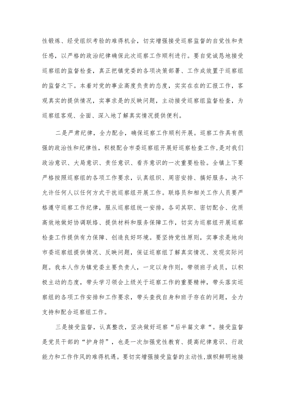 乡镇党委书记在巡察工作动员会上的表态发言供借鉴.docx_第2页