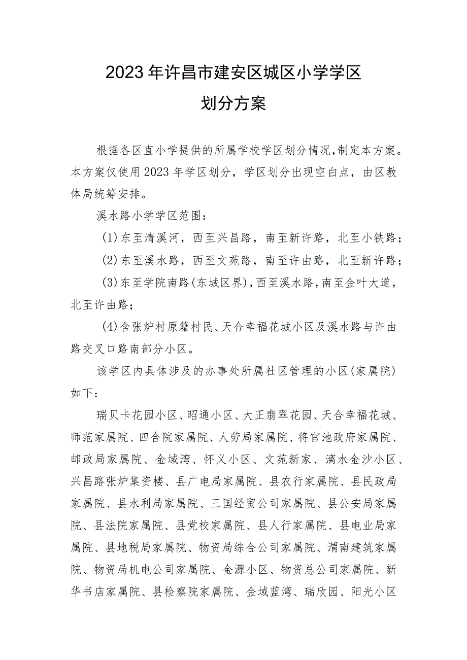 2023年许昌市建安区城区小学学区划分方案.docx_第1页