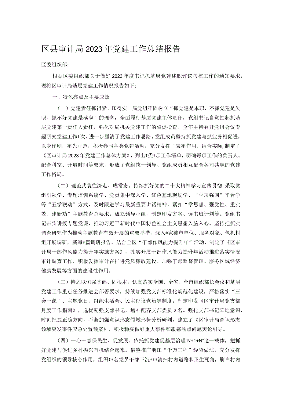 区县审计局2023年党建工作总结报告.docx_第1页