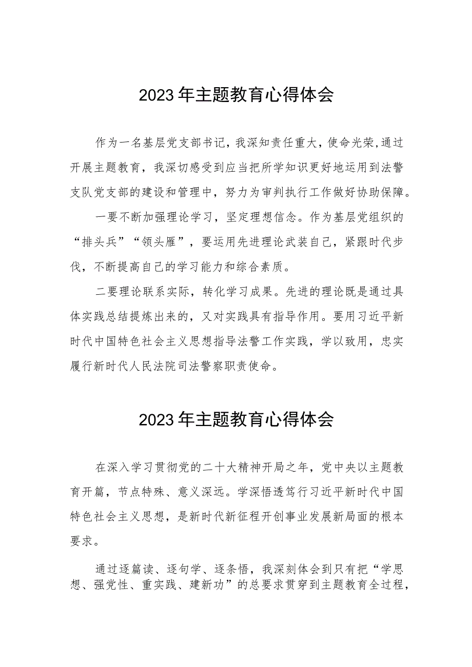 2023年法院干警学习主题教育心得体会简短发言(五篇).docx_第1页