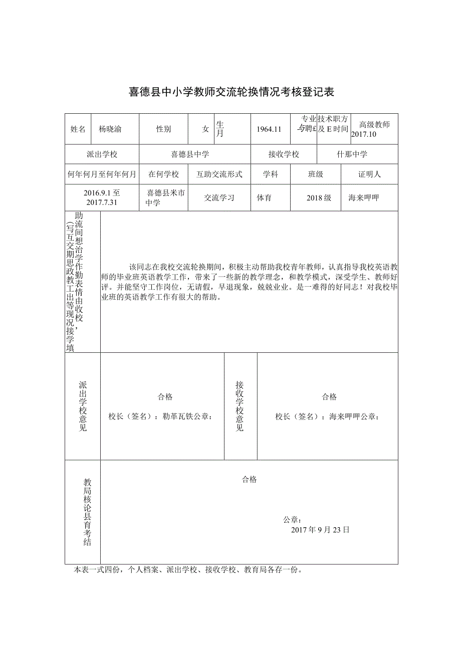 2017喜德县中小学教师交流轮换情况考核登记表.docx_第2页