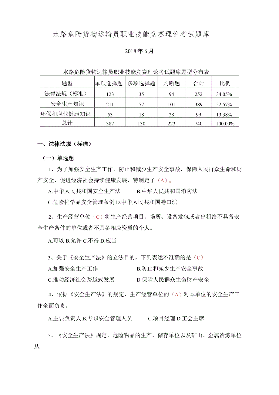 水路危险货物运输员职业技能竞赛理论考试题库.docx_第1页