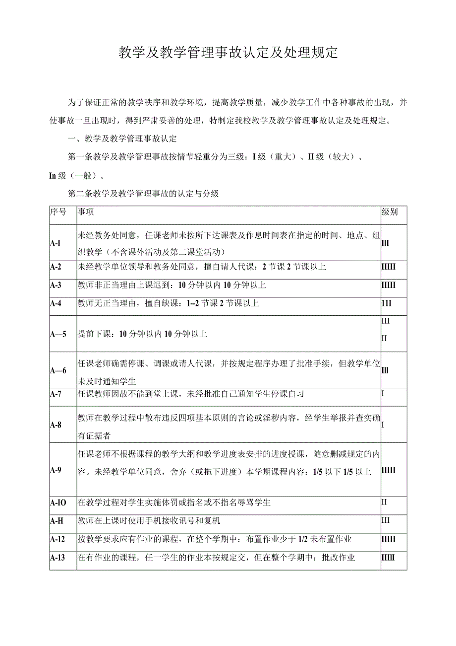 教学及教学管理事故认定及处理规定.docx_第1页