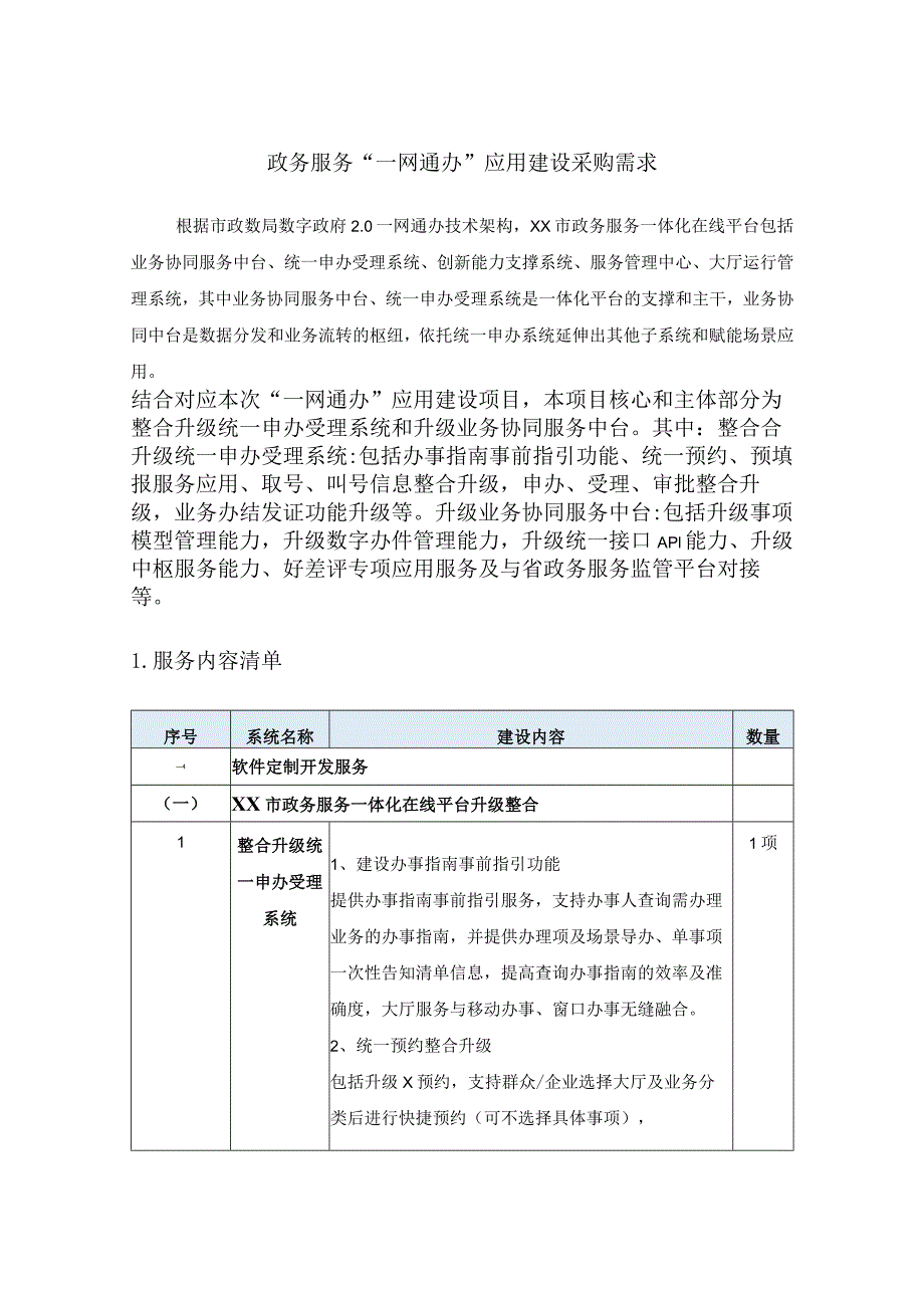 政务服务“一网通办”应用建设采购需求.docx_第1页