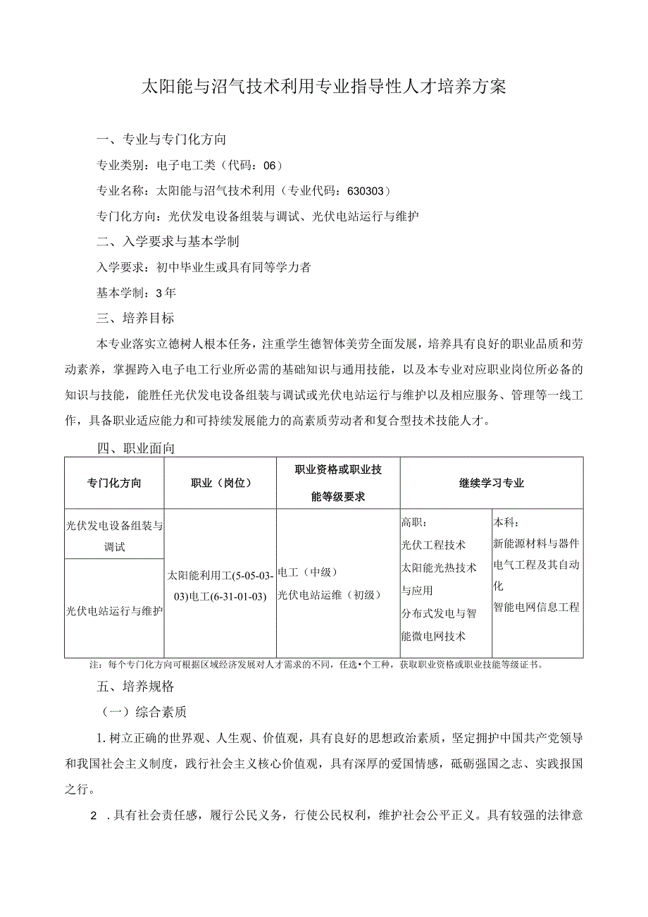 太阳能与沼气技术利用专业指导性人才培养方案.docx_第1页