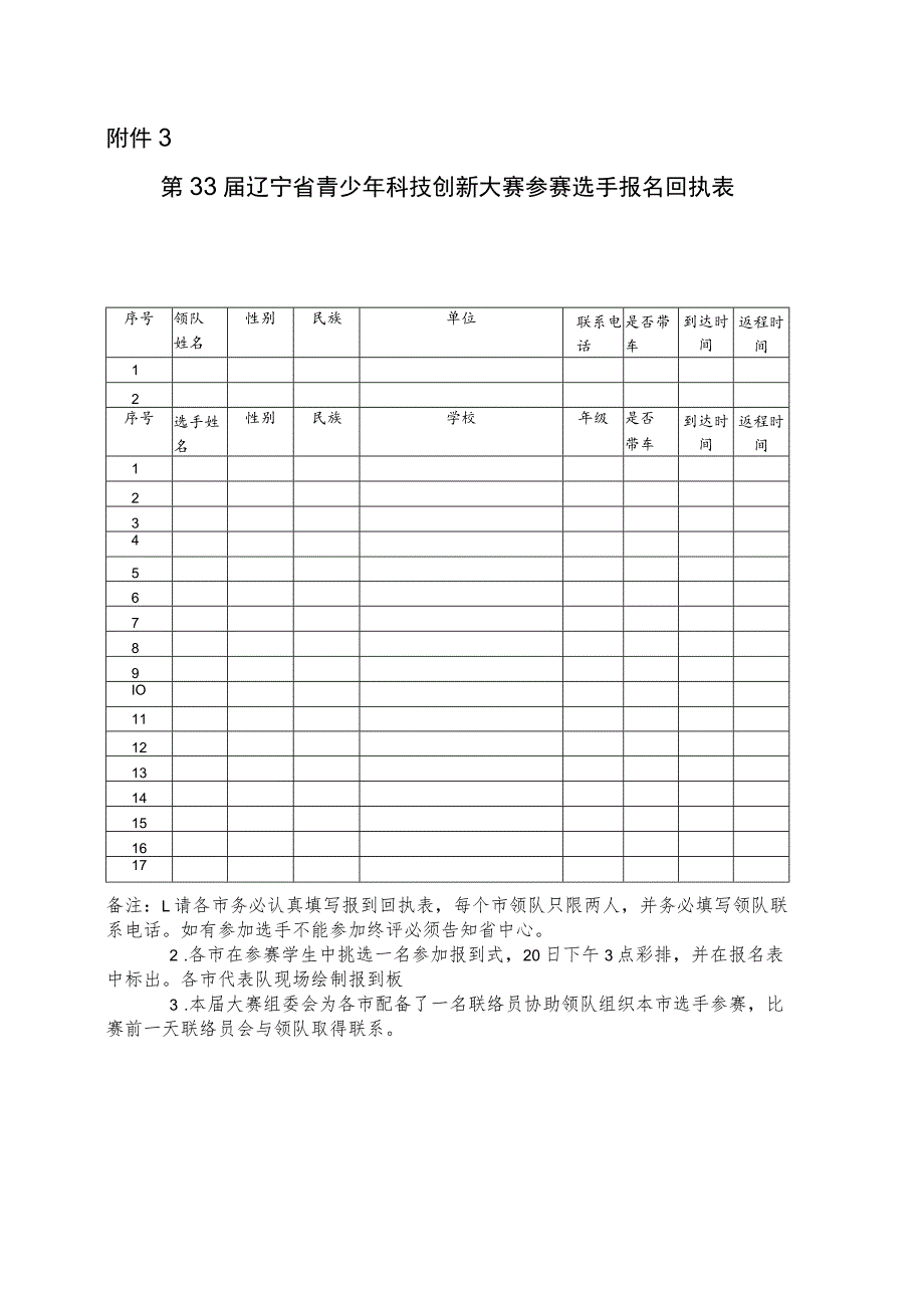 第33届辽宁省青少年科技创新大赛参赛选手报名回执表.docx_第1页