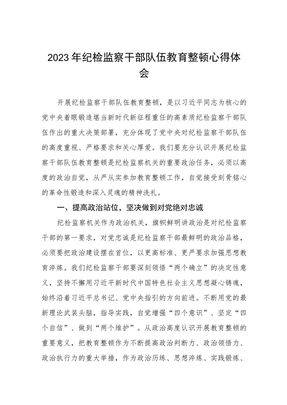 2023年纪检监察干部队伍教育整顿活动的心得体会八篇.docx_第1页