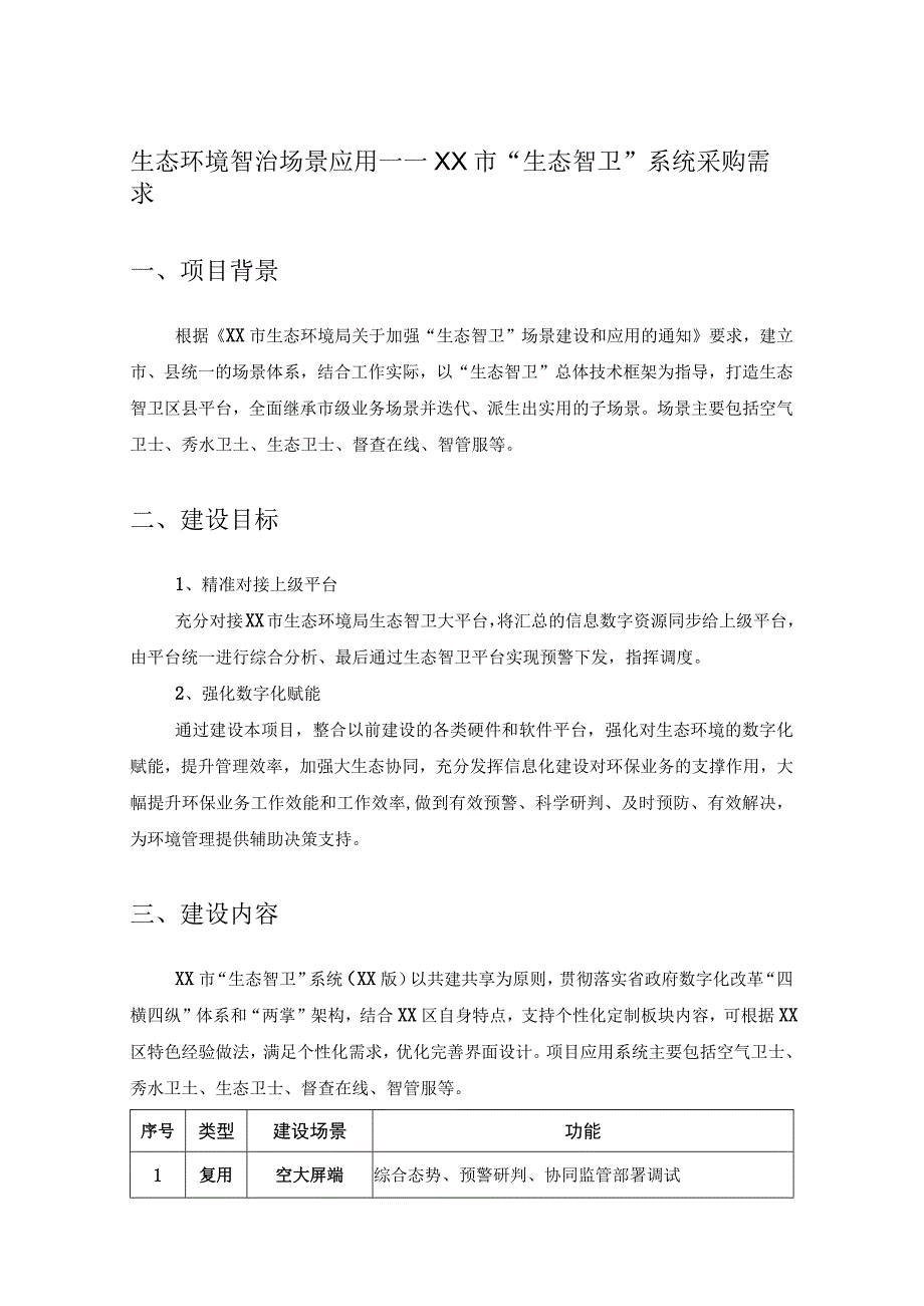 生态环境智治场景应用——XX市“生态智卫”系统采购需求.docx_第1页