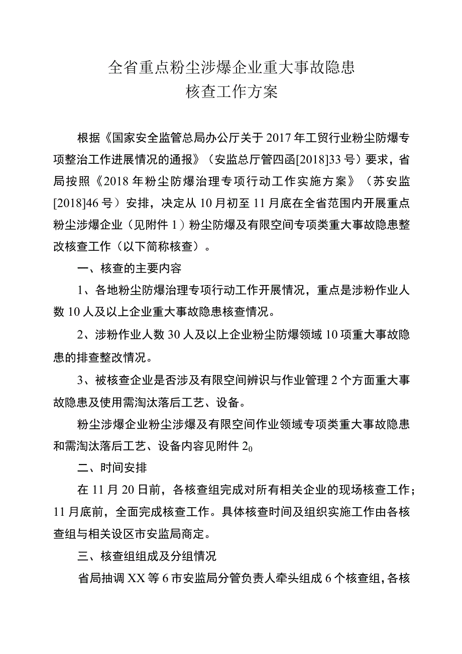 全省重点粉尘涉爆企业重大事故隐患核查工作方案.docx_第1页