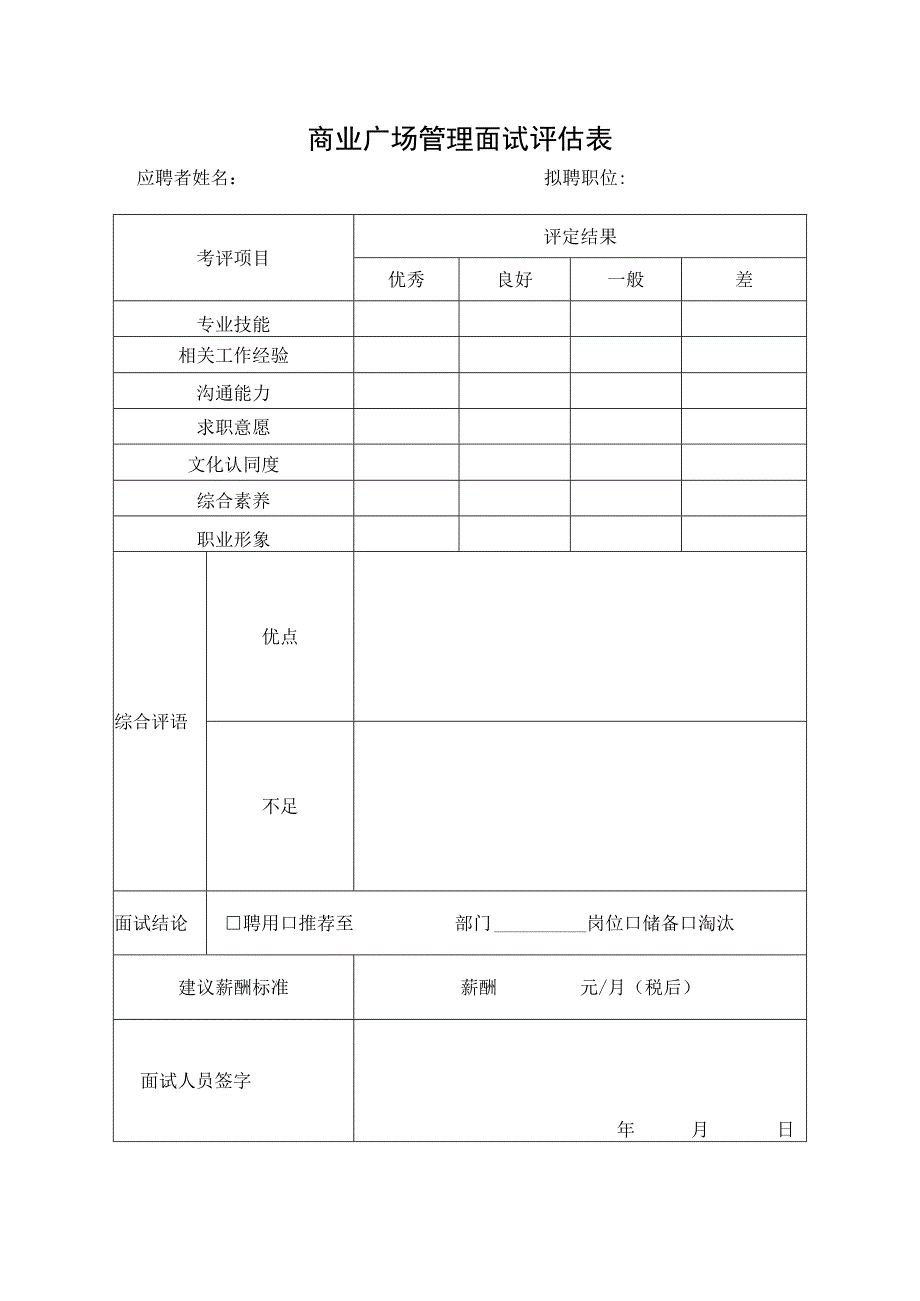 商业广场管理面试评估表.docx_第1页