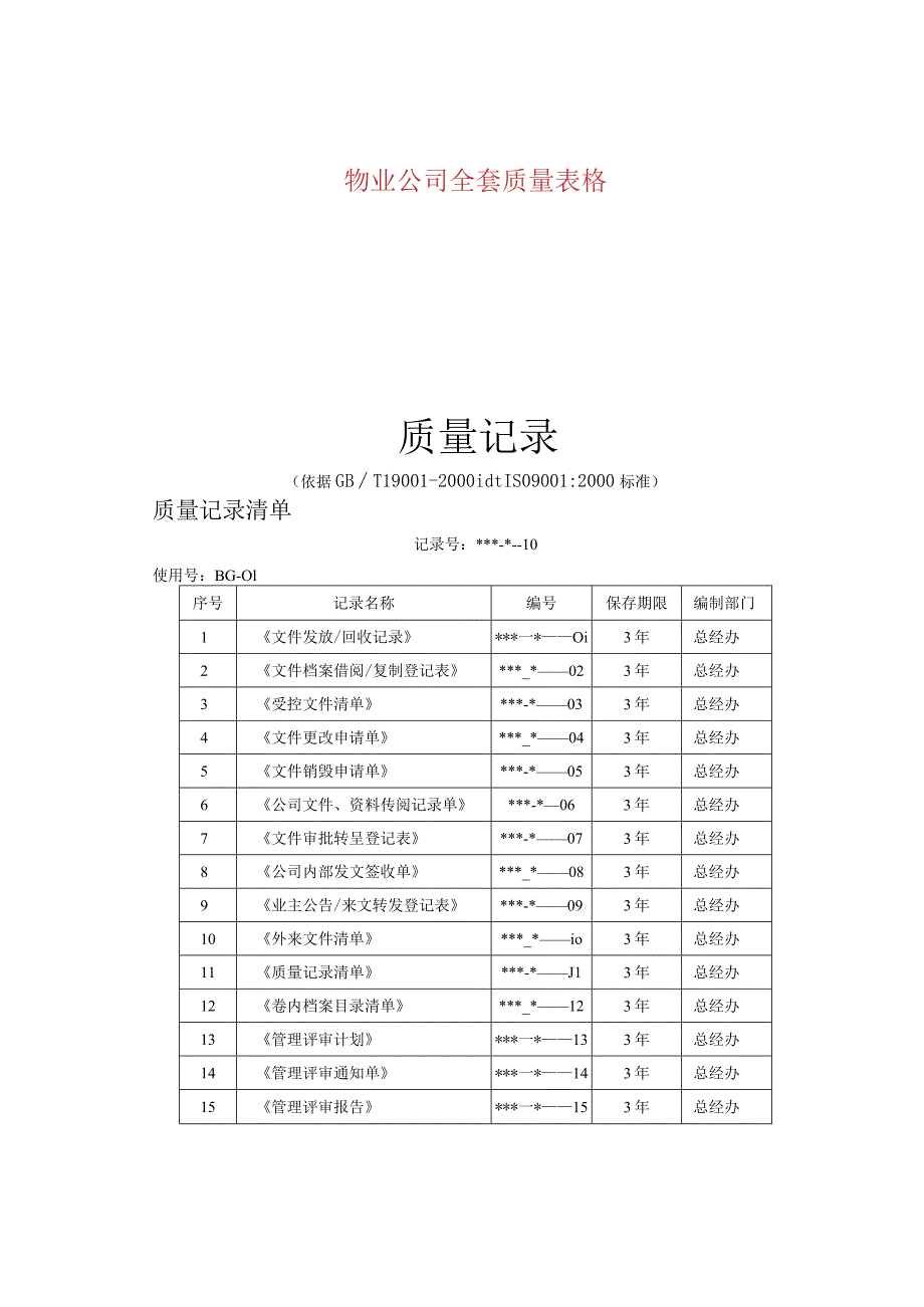 物业公司全套质量表格.docx_第1页