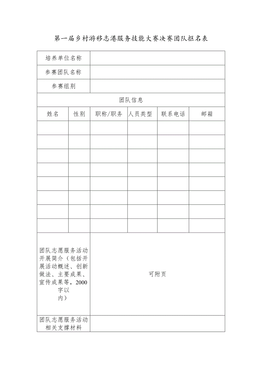 第一届乡村振兴志愿服务技能大赛决赛团队报名表.docx_第1页