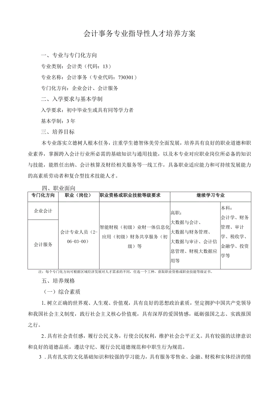 会计事务专业指导性人才培养方案.docx_第1页