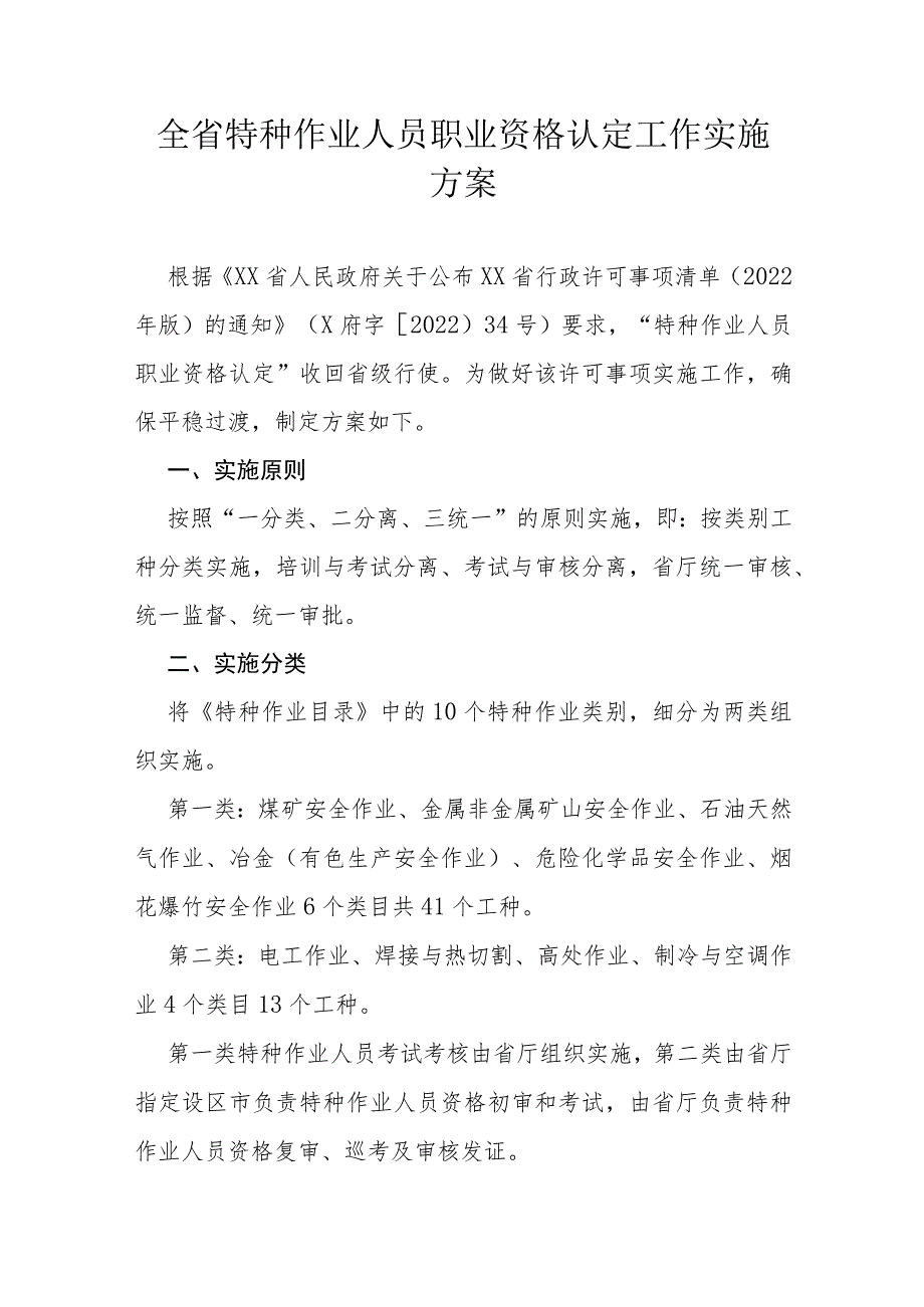 全省特种作业人员职业资格认定工作实施方案.docx_第1页