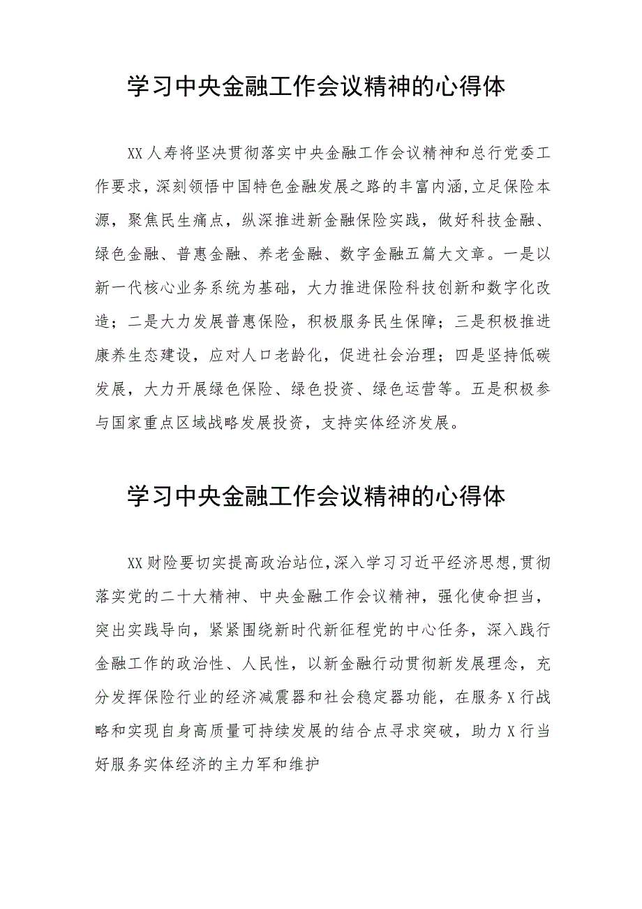 2023中央金融工作会议精神学习体会交流发言三十篇.docx_第2页