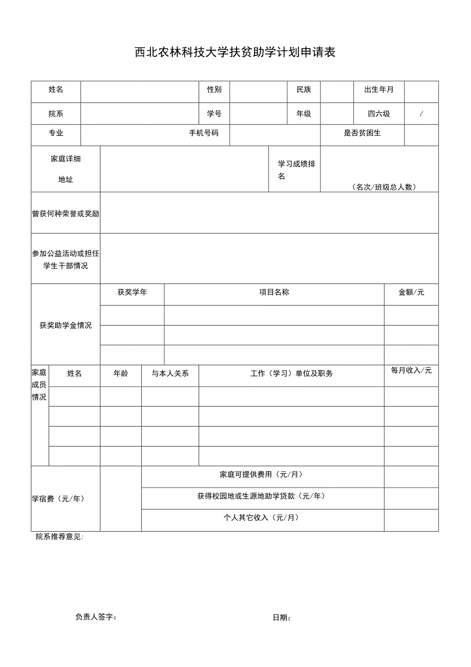 西北农林科技大学扶贫助学计划申请表.docx_第1页