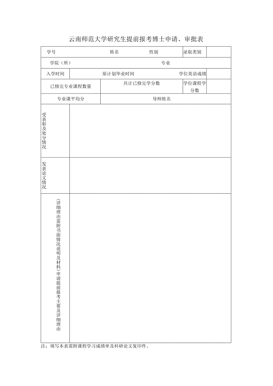 云南师范大学研究生提前报考博士申请、审批表.docx_第1页