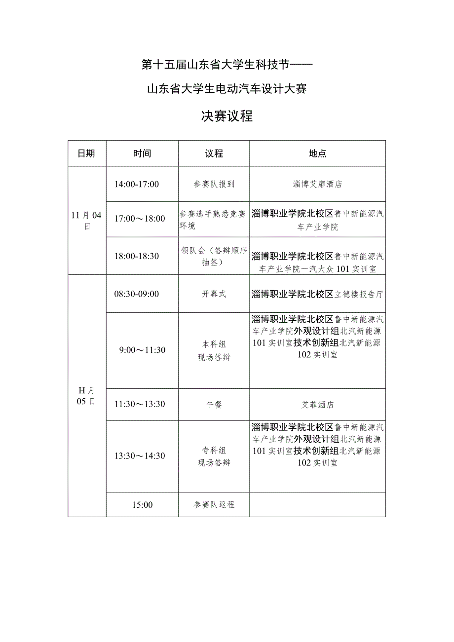 第十五届山东省大学生科技节——山东省大学生电动汽车设计大赛决赛议程.docx_第1页