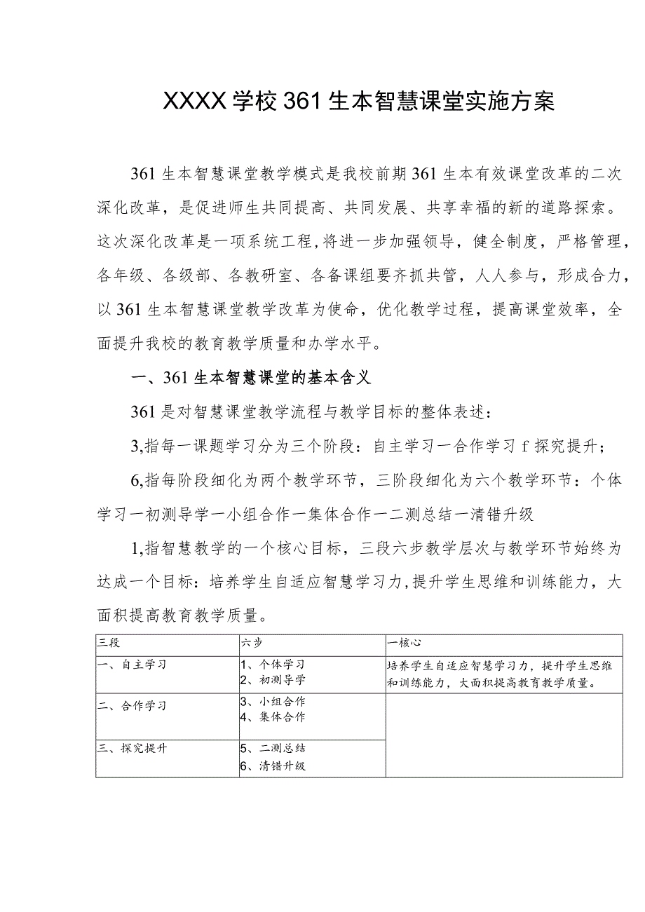 学校361生本智慧课堂实施方案.docx_第1页